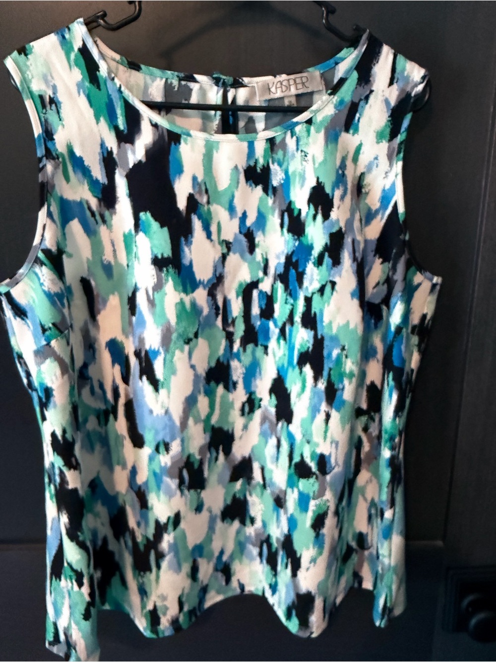 Kasper Sleeveless Shell Top in Teal, Blue, Black and White